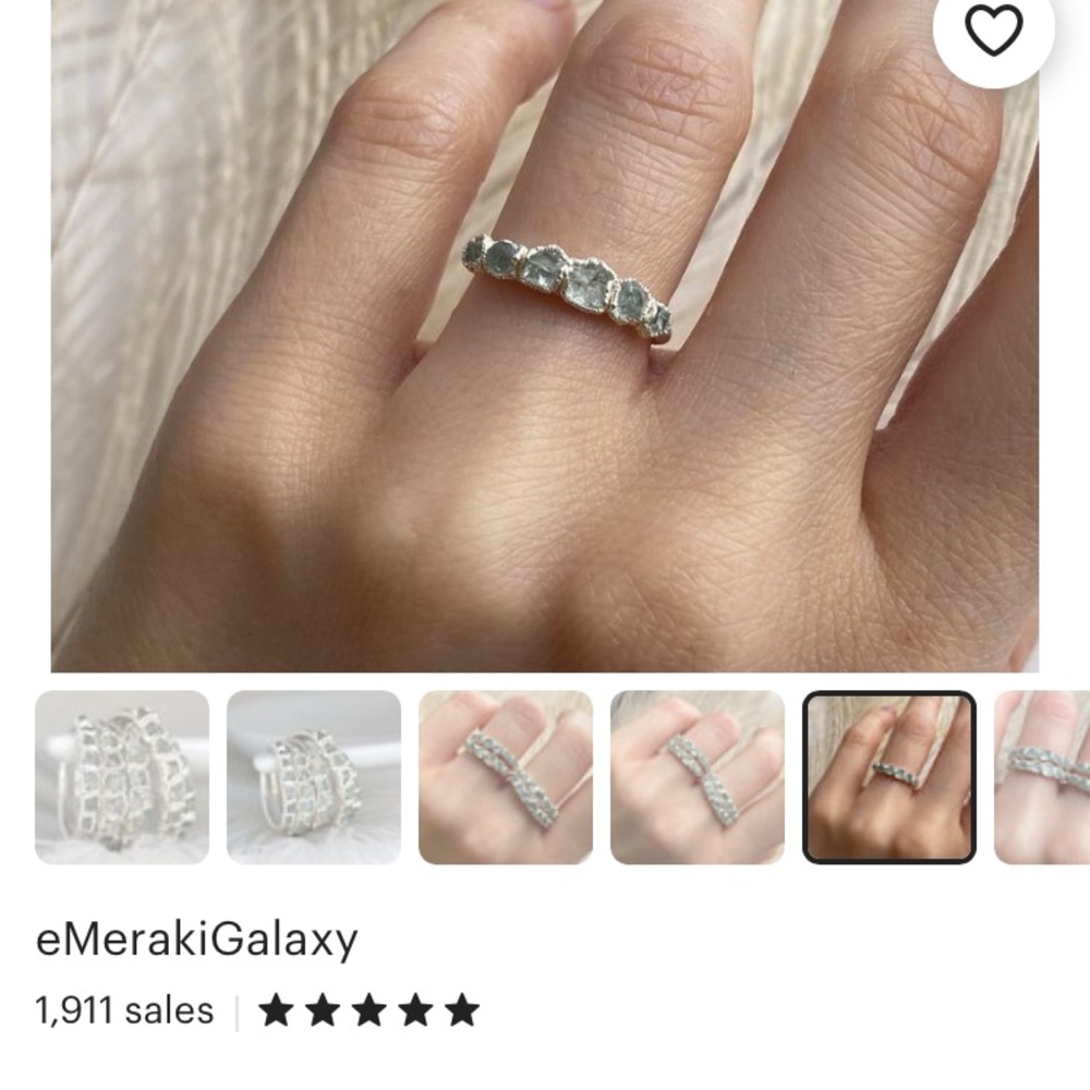 Raw aquamarine rhodium plated ring